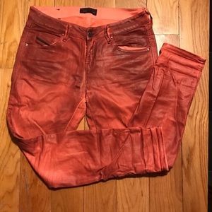 CORAL WAXED DENIM.